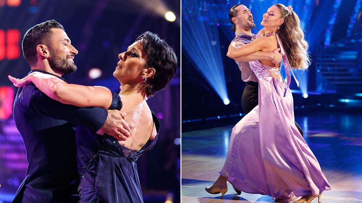 Split image of Giovanni Pernice dancing with Amanda Abbington and Graziano Di Prima dancing with Zara McDermott