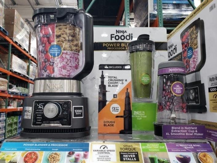 Ninja Foodi blender plus accessories on display at Costco