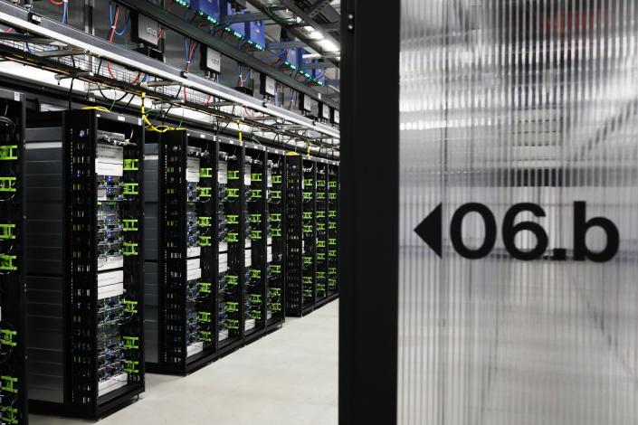 Servers run inside the Facebook New Albany Data Center on Thursday, February 6, 2020 in New Albany, Ohio.
