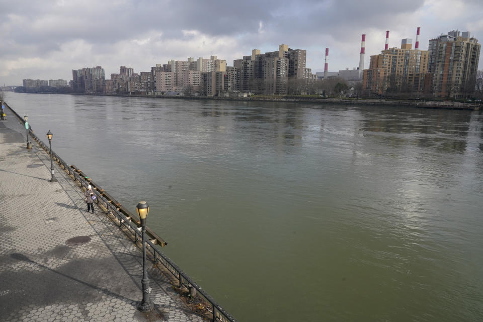 The East River viewed from the Upper East Side of the Manhattan borough of New York is seen Friday, Jan. 6, 2023. Woolly mammoth tusks were allegedly dumped in the waterway in the mid 1900s. (AP Photo/Mary Altaffer)