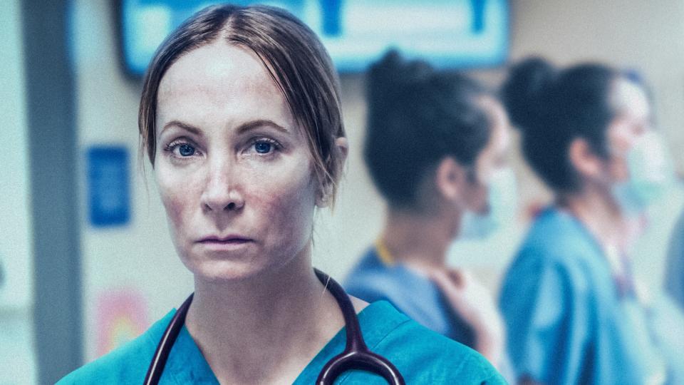 A weary Dr. Abbey Henderson (Joanne Froggatt) as seen in Breathtaking episode 1.