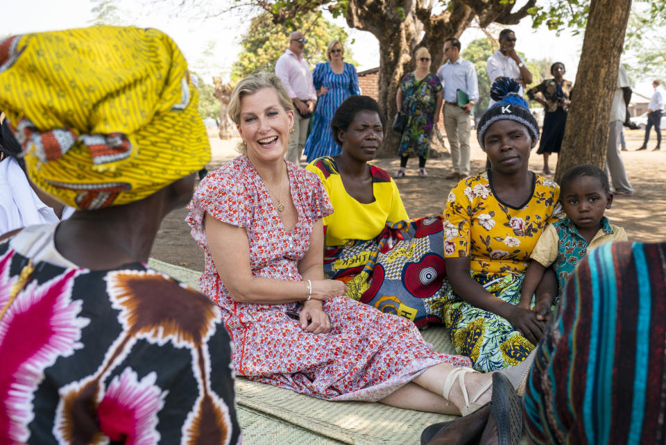 The Countess of Wessex meets the family of Ms Litens Dalali at her home in Mgawi Village, following her TT (trachomatous trichiasis) eye surgery at during a visit to Malawi. Picture date: Thursday October 13, 2022. (Photo by Jane Barlow/PA Images via Getty Images)