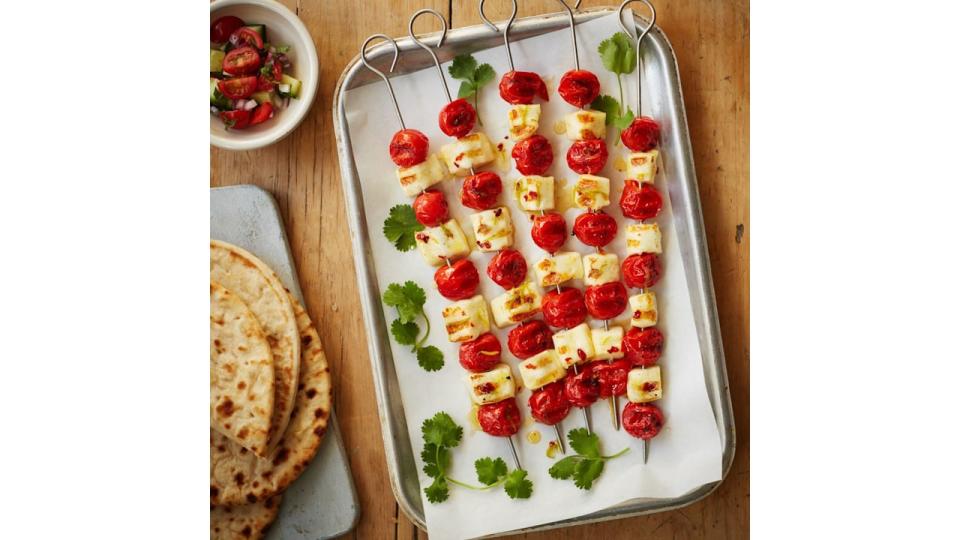 tomato and halloumi skewers