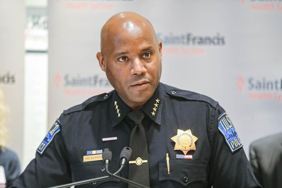 Tulsa Police Chief Wendell Franklin speaks at a press conference. Police are investigating after they say a 12-year-old girl fatally stabbed her 9-year-old brother on Jan. 5, 2023.