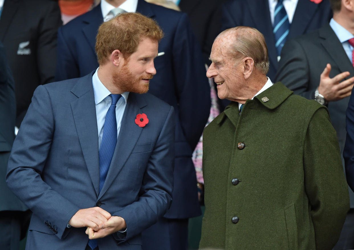 Prince Philip and Prince Harry chat