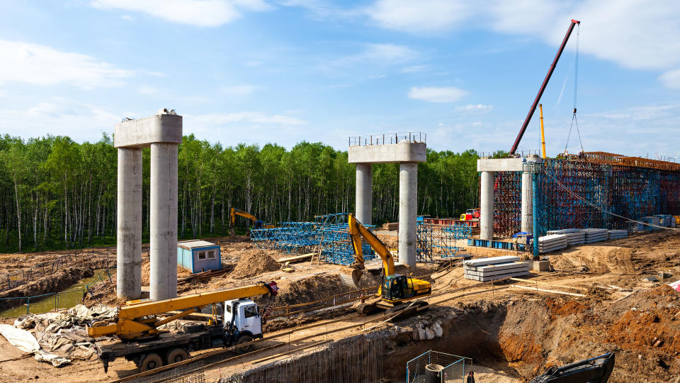 Transport interchange construction in Moscow, Russia.