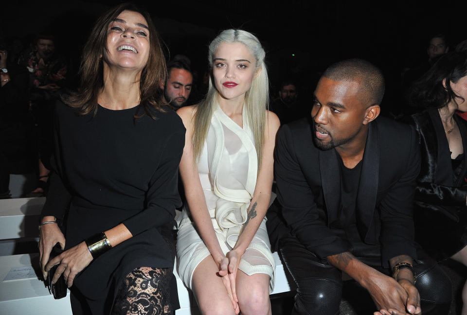 PARIS, FRANCE - SEPTEMBER 30: (L-R) Carine Roitfeld, Sky Ferreira and Kanye West attends the Givenchy Spring / Summer 2013 show as part of Paris Fashion Week on September 30, 2012 in Paris, France. (Photo by Pascal Le Segretain/Getty Images)