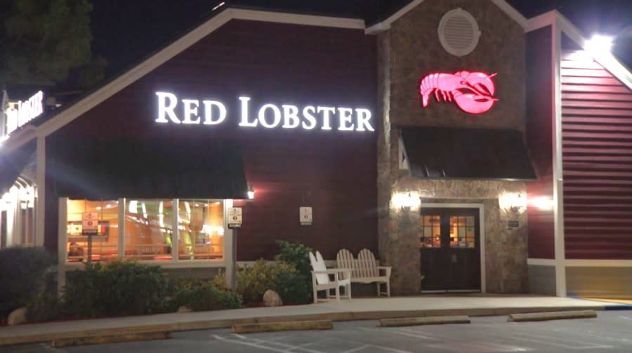 Police are investigating after a woman was stabbed as a Red Lobster in West Hills on Sept. 7, 2023. (KTLA)
