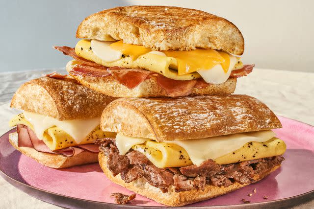 <p>Courtesy of Panera   </p> Panera's Little Big Treat breakfast menu include the Bacon Double Take and Steak and Wake sandwiches.