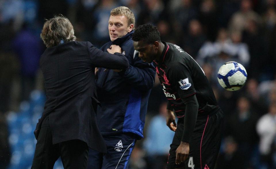 Tempers boiled over between David Moyes and Roberto Mancini in 2010 (Dave Thompson/PA) (PA Archive)