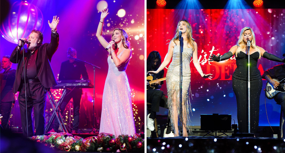 Delta Goodrem performing with Russell Crowe / Delta and Bebe Rexha.