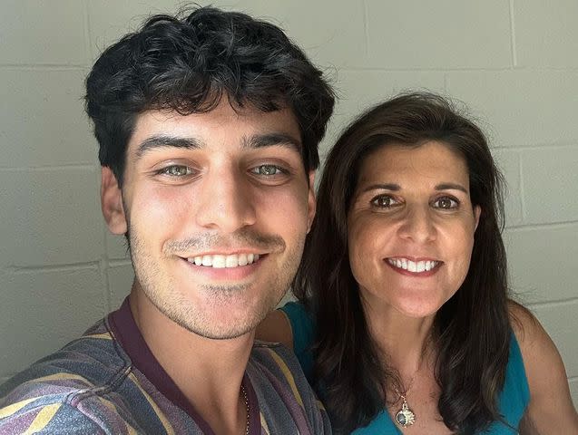 <p>Nikki Haley Instagram</p> Nikki Haley with her son Nalin as they move him into his final year at college.