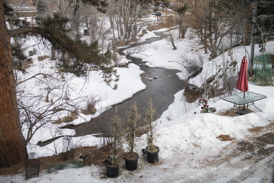 The creek near Romero’s home on Feb. 9, 2023, in Kittredge, Colorado