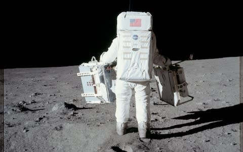 Aldrin deploys two components of the Early Apollo Scientific Experiments Package - Credit: NASA