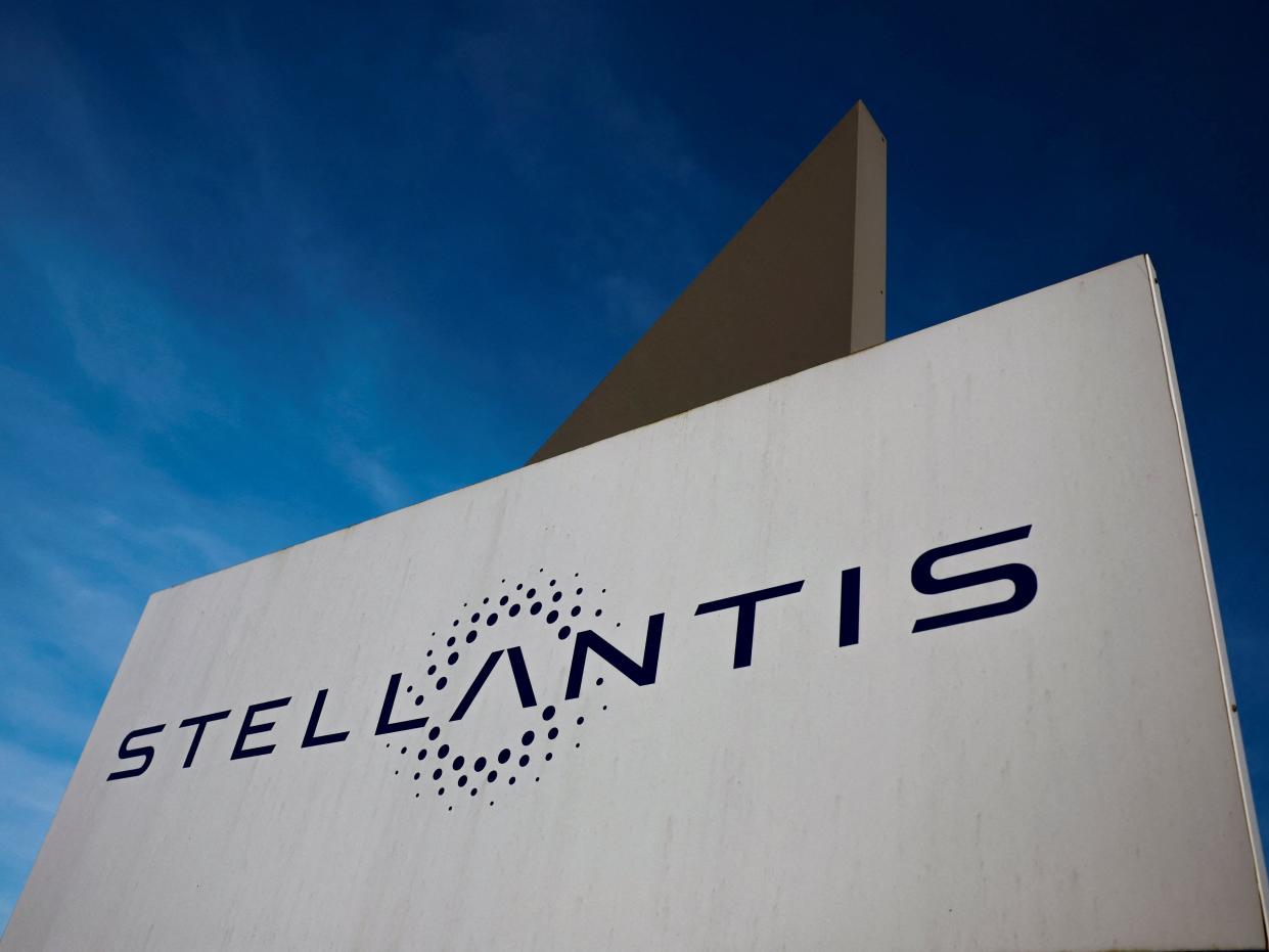 The logo of Stellantis is seen on the company's building in Velizy-Villacoublay near Paris, France, March 19, 2024.