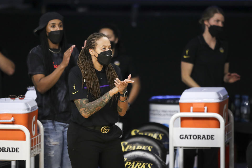 Los Angeles Sparks assistant coach Seimone Augustus returned to Target Center in Minnesota this weekend. (Meg Oliphant/Getty Images)