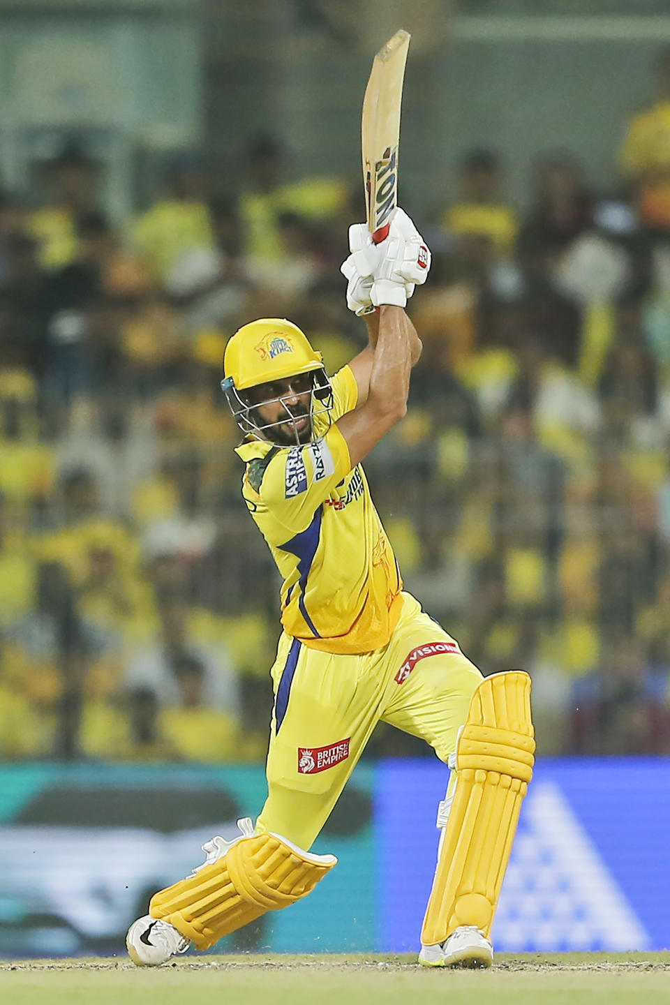 Chennai Super Kings' Captain Ruturaj Gaikwad plays a shot during the Indian Premier League cricket match between Chennai Super Kings and Lucknow Super Giants in Chennai, India, Tuesday, April 23, 2024. (AP Photo/R.Parthiban)