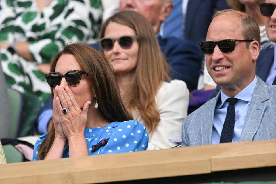 <p>Kate made her first appearance at the 2022 Championship <a href="https://www.townandcountrymag.com/style/fashion-trends/a40511525/kate-middleton-alessandra-rich-polka-dot-dress-wimbledon-2022-photos/" rel="nofollow noopener" target="_blank" data-ylk="slk:wearing a gorgeous blue polka dot dress;elm:context_link;itc:0;sec:content-canvas" class="link ">wearing a gorgeous blue polka dot dress</a>. Her expressions, as always, were on point.</p>