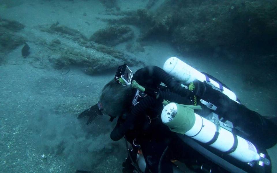 Michael C Barnette on the wreck of the SS Cotopaxi searching for clues. | Courtesy of Science Channel