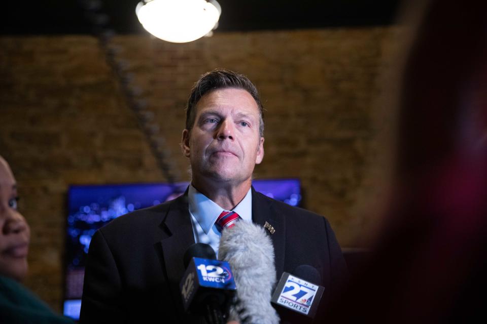 Kris Kobach, the Republican candidate for Kansas attorney general, said the next attorney general must address a rise in fentanyl deaths.