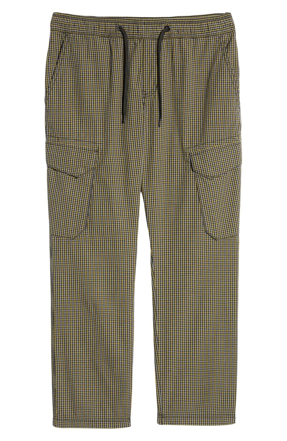 26) Elastic Waist Plaid Cargo Pants