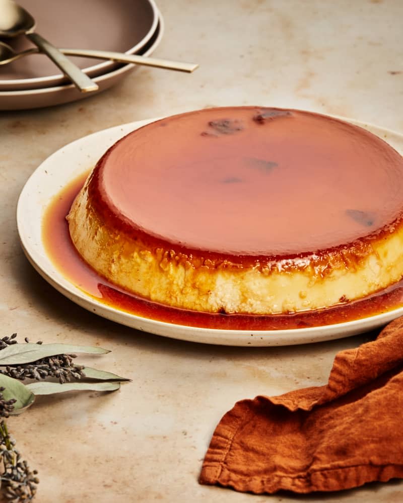 Flan con Queso with Cranberry Jellies