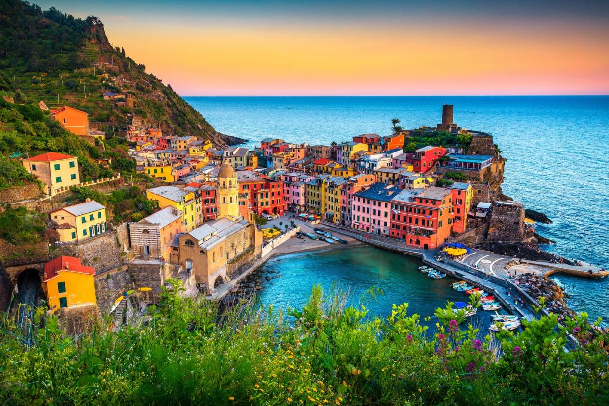 famous touristic town of liguria with beaches and colorful houses