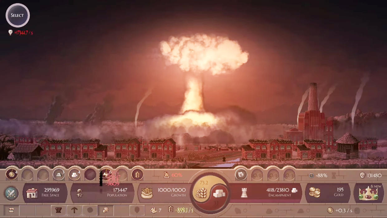  An atom bomb exploding near a city. 