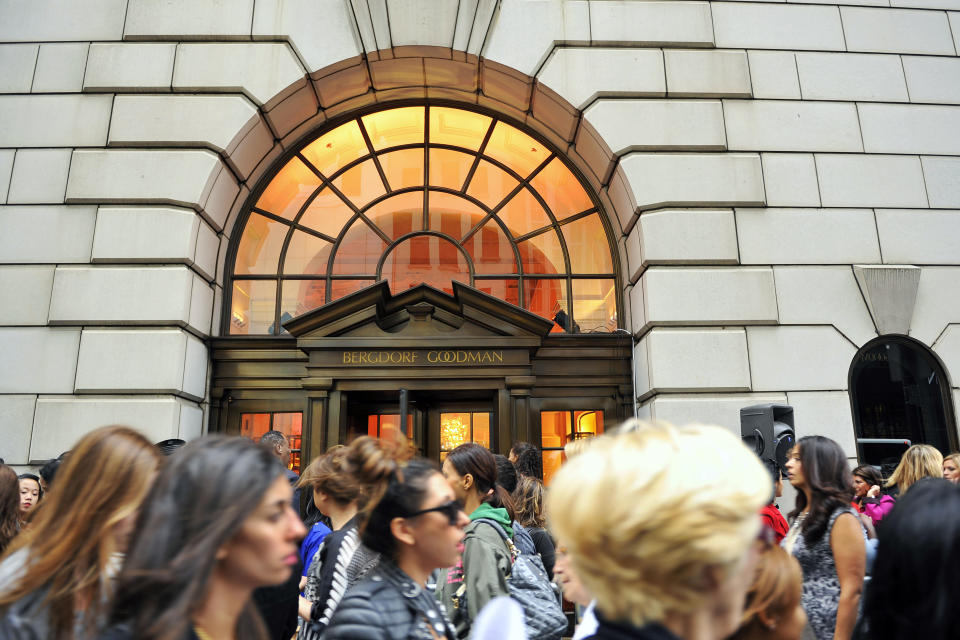 FILE - This Sept 10, 2010, file photo shows people lining up to enter the Bergdorf Goodman store, in New York. E. Jean Carroll, a New York-based advice columnist claims Donald Trump sexually assaulted her in a dressing room at a Manhattan department store in the mid-1990s. The first-person account was published Friday, June 21, in New York magazine. Trump denied the allegations and said “I’ve never met this person in my life.” (AP Photo/Stephen Chernin, File)