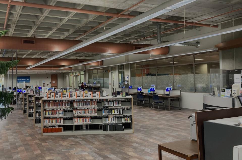 The interior of Blasco Memorial Library, as of Oct. 4, 2023. Gannon University is looking to develop a water research center in the office space behind the rear classrooms.