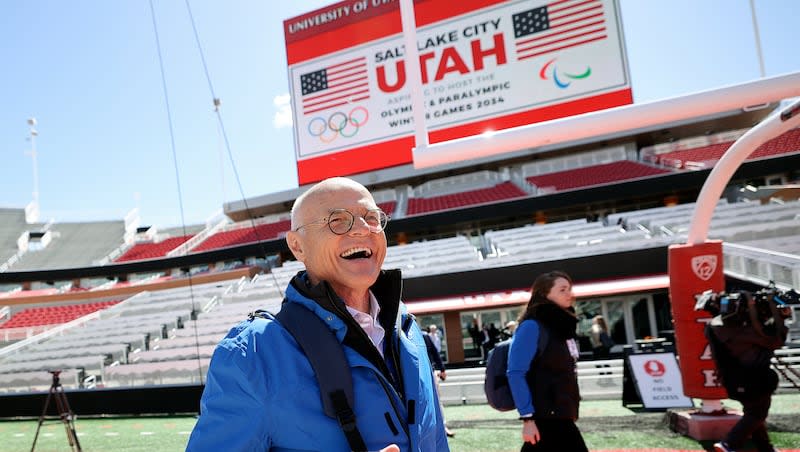 Karl Stoss, chair of the Future Host Commission for the Olympic Winter Games, tours the Rice-Eccles Stadium in consideration for the 2034 Games in Salt Lake City on Wednesday, April 10, 2024.