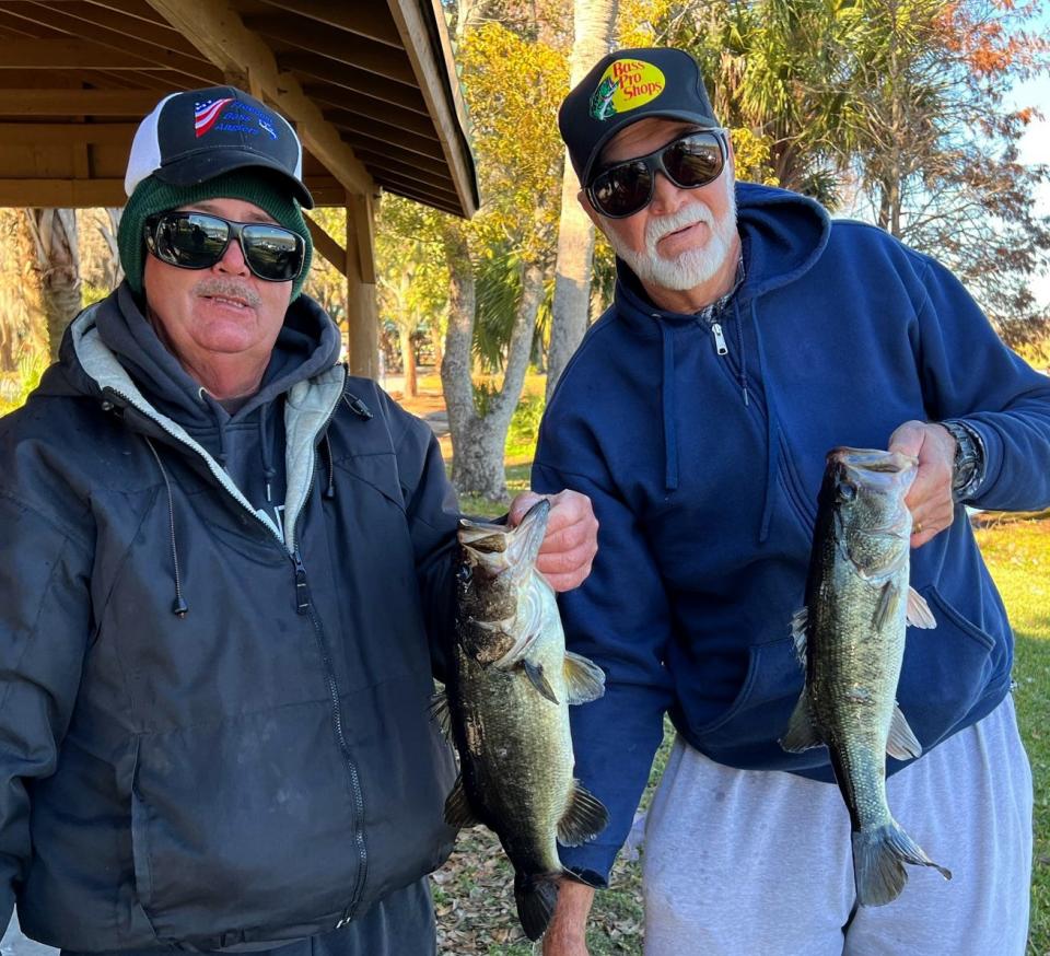 Cody Holley, left, and Robert Weeks had 9.55 pounds to win first place in the Freedom Bass Anglers tournament Jan. 14 on Lake Parker. 