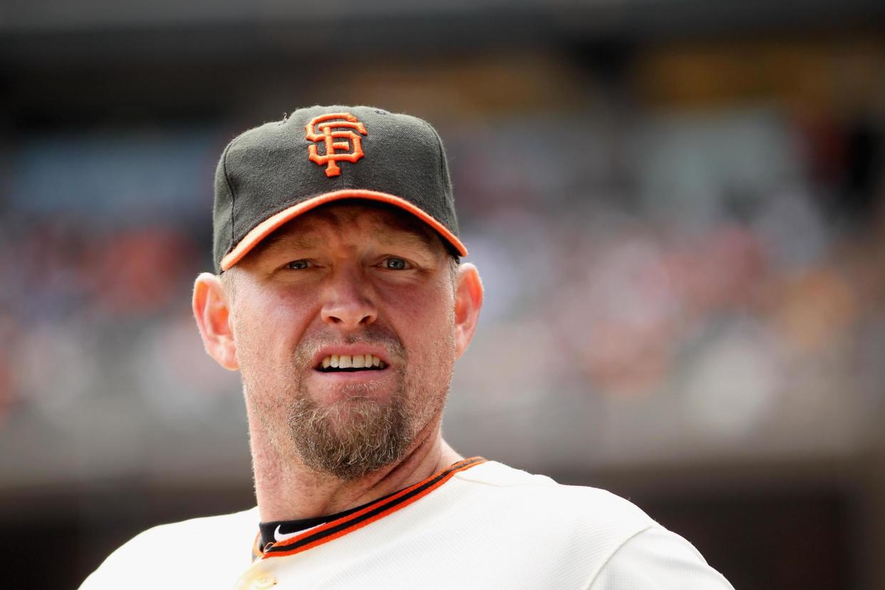 Aubrey Huff, pictured with the San Francisco Giants in 2011, said on Twitter that he's teaching his children to fire guns in the event of a Bernie Sanders presidency: Getty Images