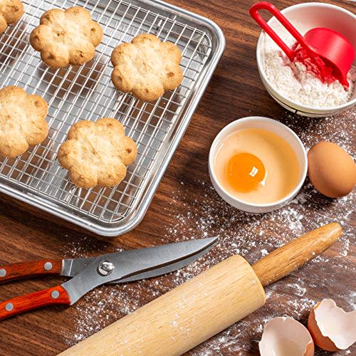 Last Confection Stainless Steel Baking & Cooling Rack - 8-1/2" x 12" (Fits Quarter Sheet Pan) - Cookie Baker's Oven Wire Rack