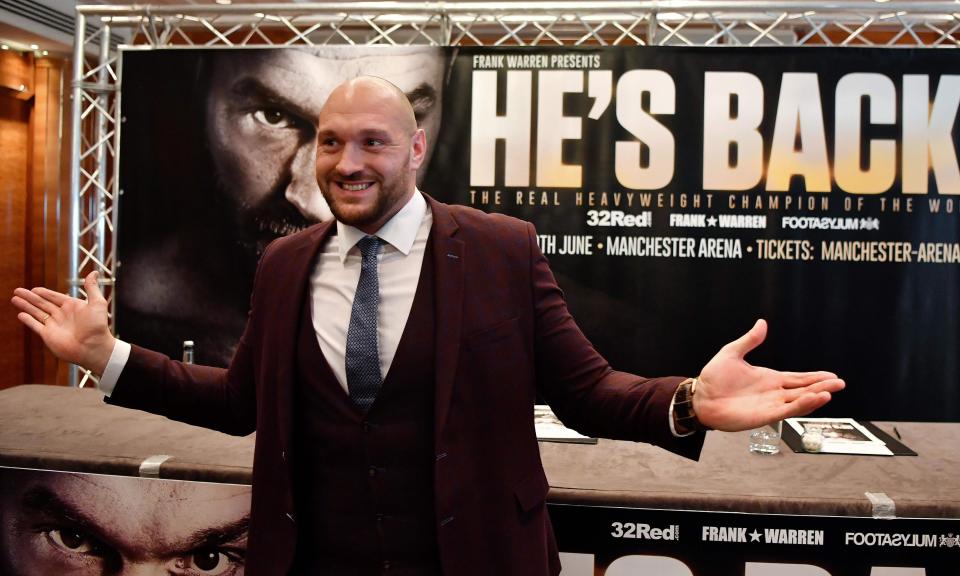 Tyson Fury at a press conference in London called to announce his comeback after two years and five months in semi-retirement.