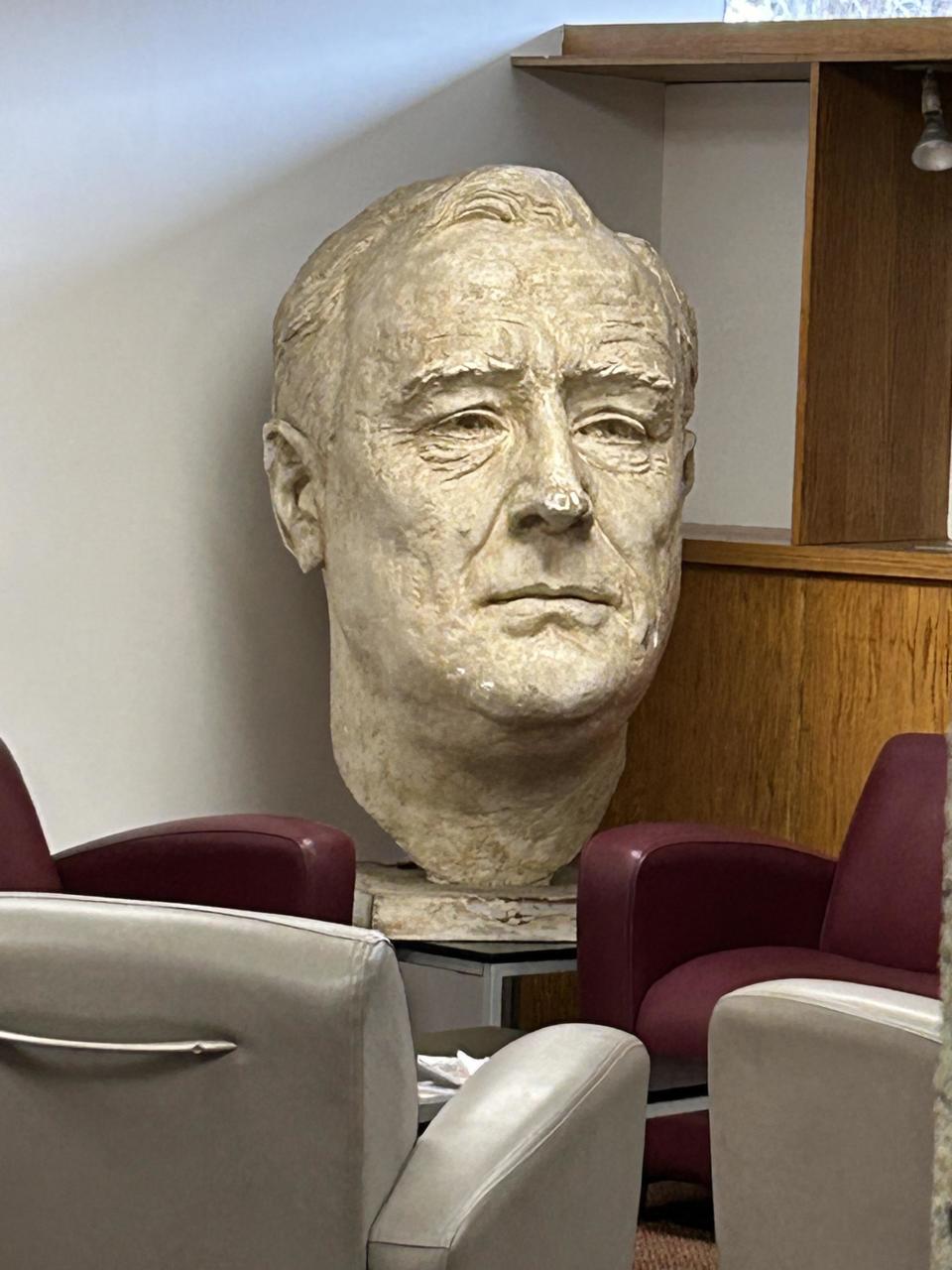 A large bust of FDR's head