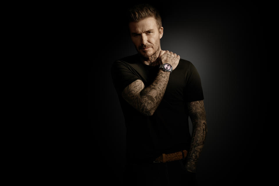 David Beckham in Tudor's Black Bay Chrono "Pink".