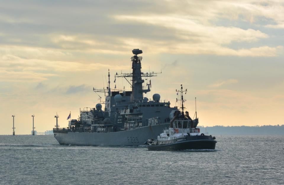 HMS Lancaster sailing back to Portsmouth Naval Base after shadowing and gathering intelligence on Russian warships travelling around the UK in December 2020 (Ben Mitchell/PA Wire) (PA Archive)