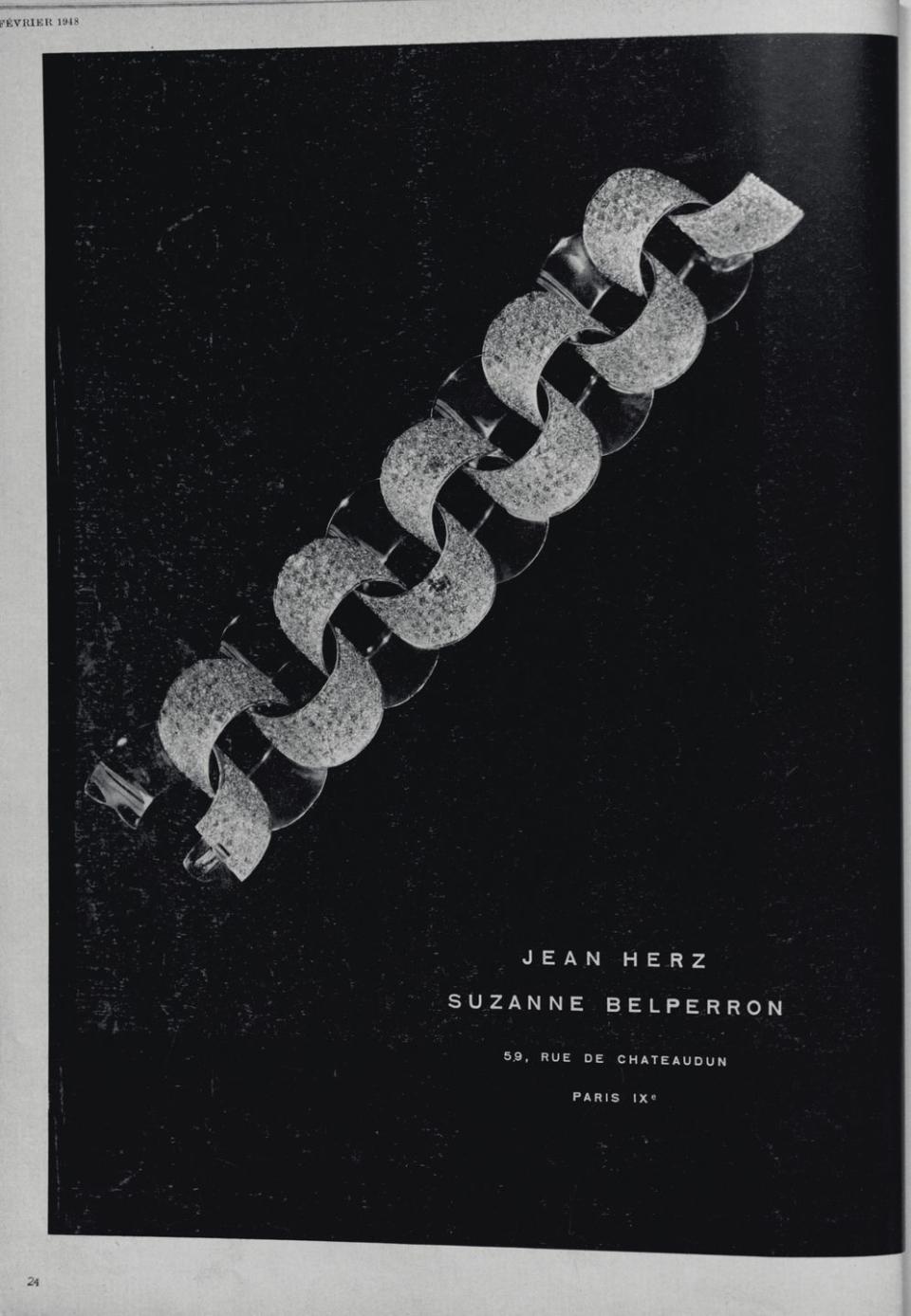 <p>Belperron famously never signed her pieces-she said her style was her signature. When the bracelet was consigned to Christie's, they contacted Nico Landrigan, president of Verdura and Belperron, to seek his opinion (his father Ward Landrigan, owner of Verdura, acquired the Belperron name and archive of designs in 1999.) "There was no doubt in our minds of its authenticity," says Landrigan. The jewelry house had drawings of the piece in their archives, and it matched an advertisement found in a 1948 issue of Vogue Paris (which was also published in a book about Belperron.)</p>