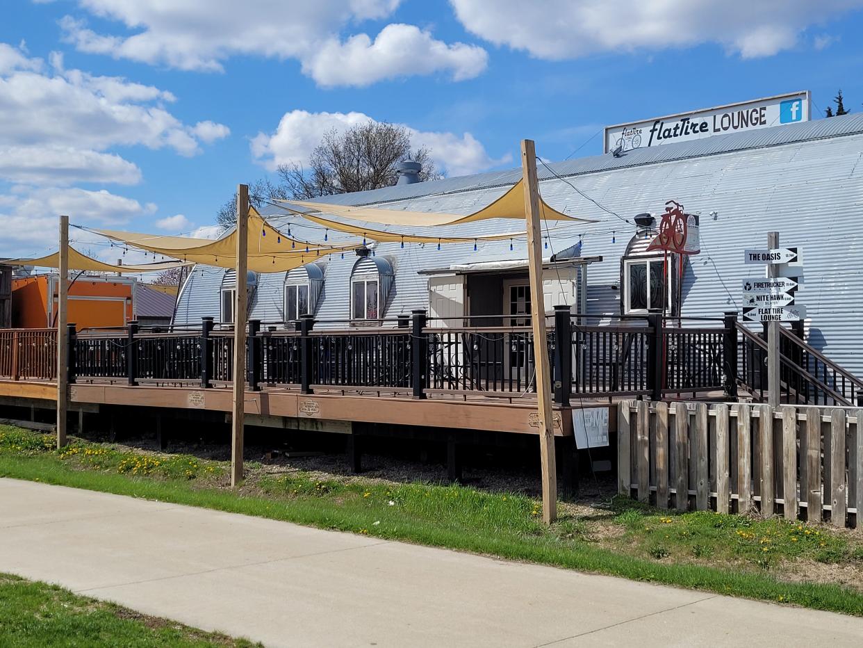 The bike-themed Flat Tire Lounge on the High Trestle Trail in Madrid.