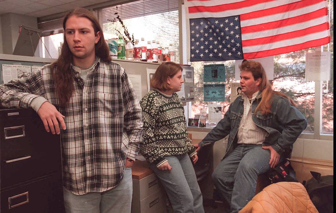 Kent Blansett, left, appeared in a 1996 photo in The Kansas City Star of a student group at the University of Missouri-Columbia called From the Four Directions wants American Indian remains held by the school to be reburied.