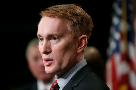 Senator James Lankford (R-OK) speaks about the Senate Intelligence Committee findings and recommendations on threats to election infrastructure on Capitol Hill in Washington, U.S., March 20, 2018. REUTERS/Joshua Roberts