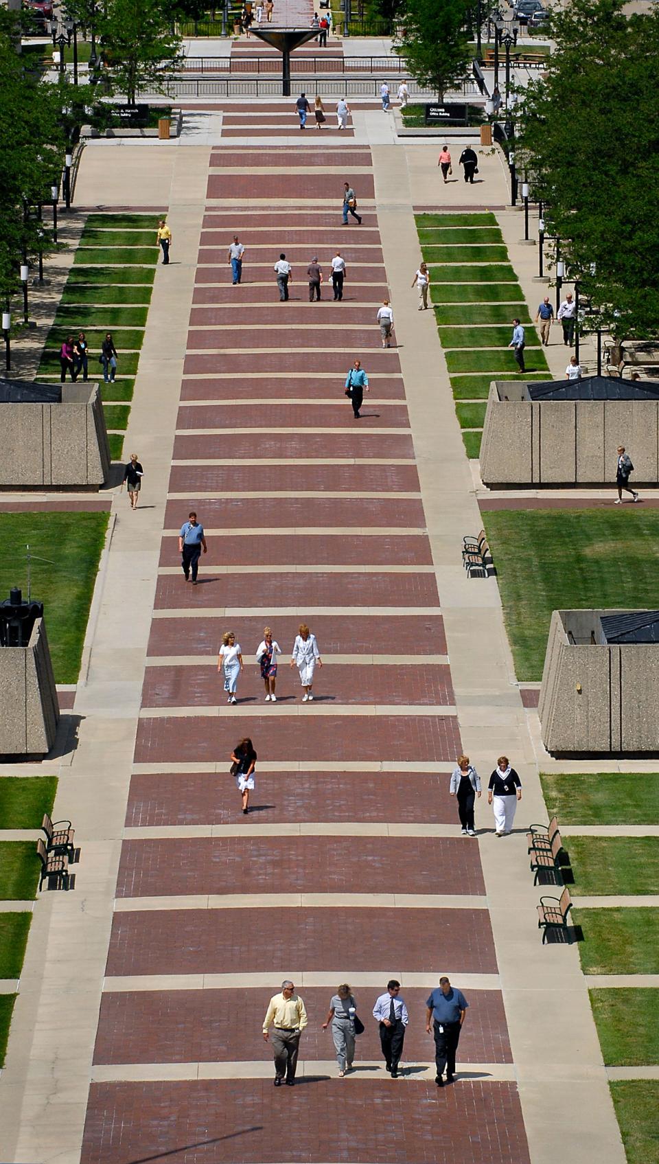 The walkway between the Capitol and Hall of Justice downtown consists of heated sidewalks, accessible ramps and plenty of benches and other seating to make for a pleasant stroll.