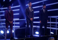 Soccer Football - The Best FIFA Football Awards - London Palladium, London, Britain - October 23, 2017 Real Madrid’s Cristiano Ronaldo, Paris Saint-Germain’s Neymar and Barcelona’s Lionel Messi after being selected in the FIFA FIFPro World 11 during the awards REUTERS/Eddie Keogh