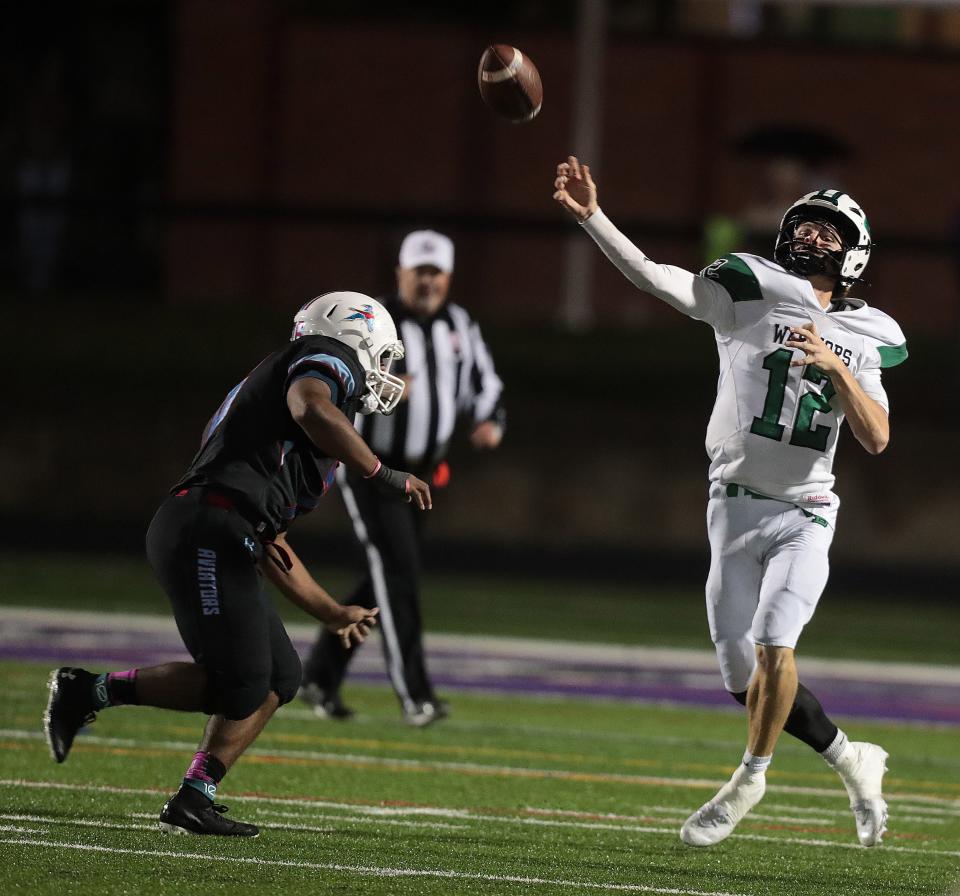 West Branch QB Dru DeShields throws a pass in Week 8 at Alliance, Oct. 7, 2022.