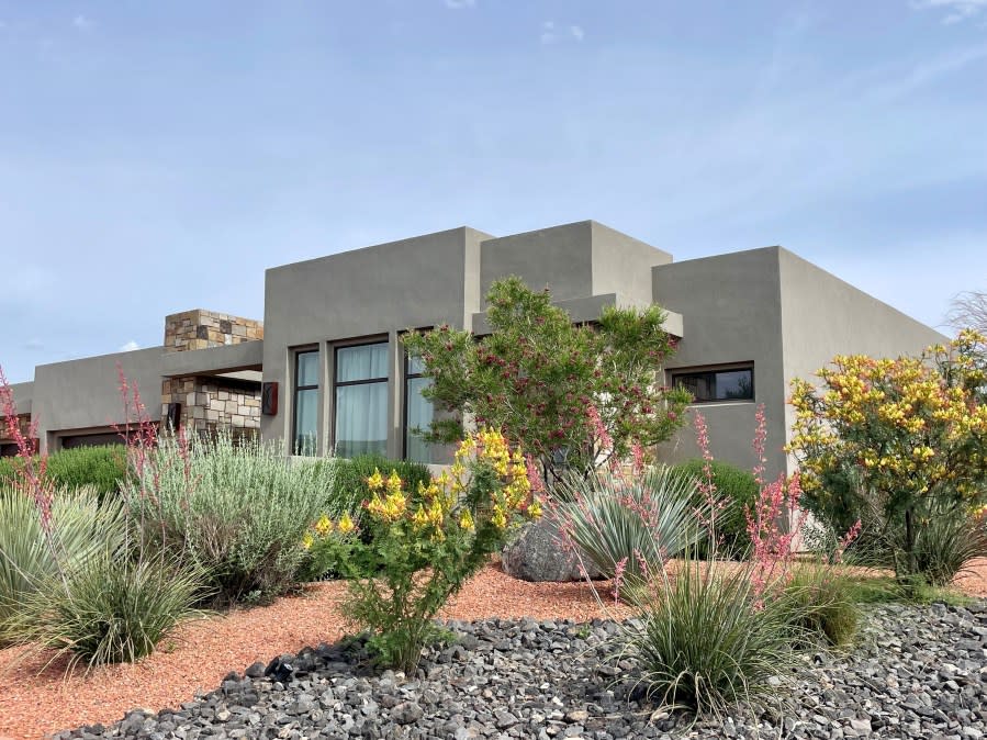 A landscaped yard with drought-resistant plants in Washington County.