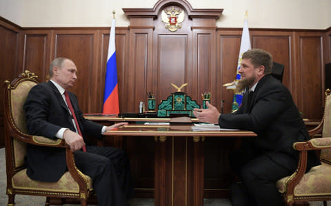 Ramzan Kadyrov, head of Russia's Chechnya region, meets with president Vladimir Putin in April. - Credit: Alexei Druzhinin/TASS via Getty Images