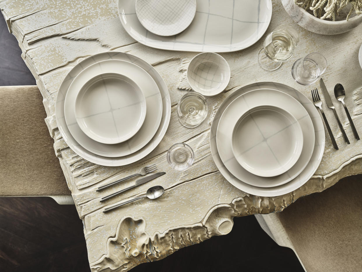  A table set with Kelly Wearstler's dinnerware set. 