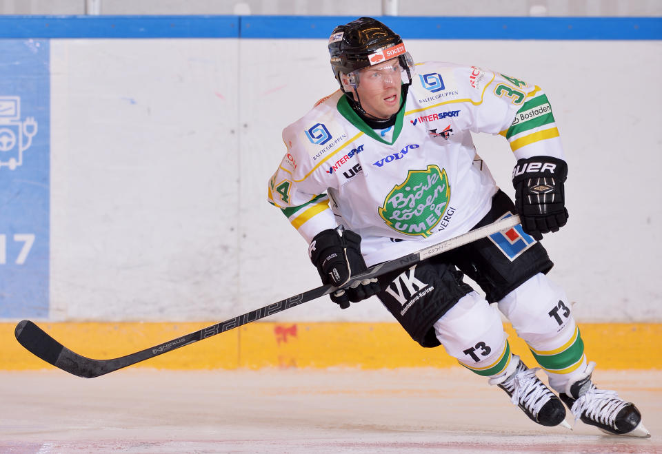 Jon Palmebjörk (#34 - IF Björklöven)  during a Hockey Allsvenskan game in Timra, Sweden. (Photo by City-Press via Getty images)