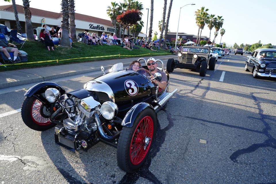 Classic cars paraded down Churn Creek Road in Redding during the 2023 Kool April Nites Cruise on April 28, 2023.